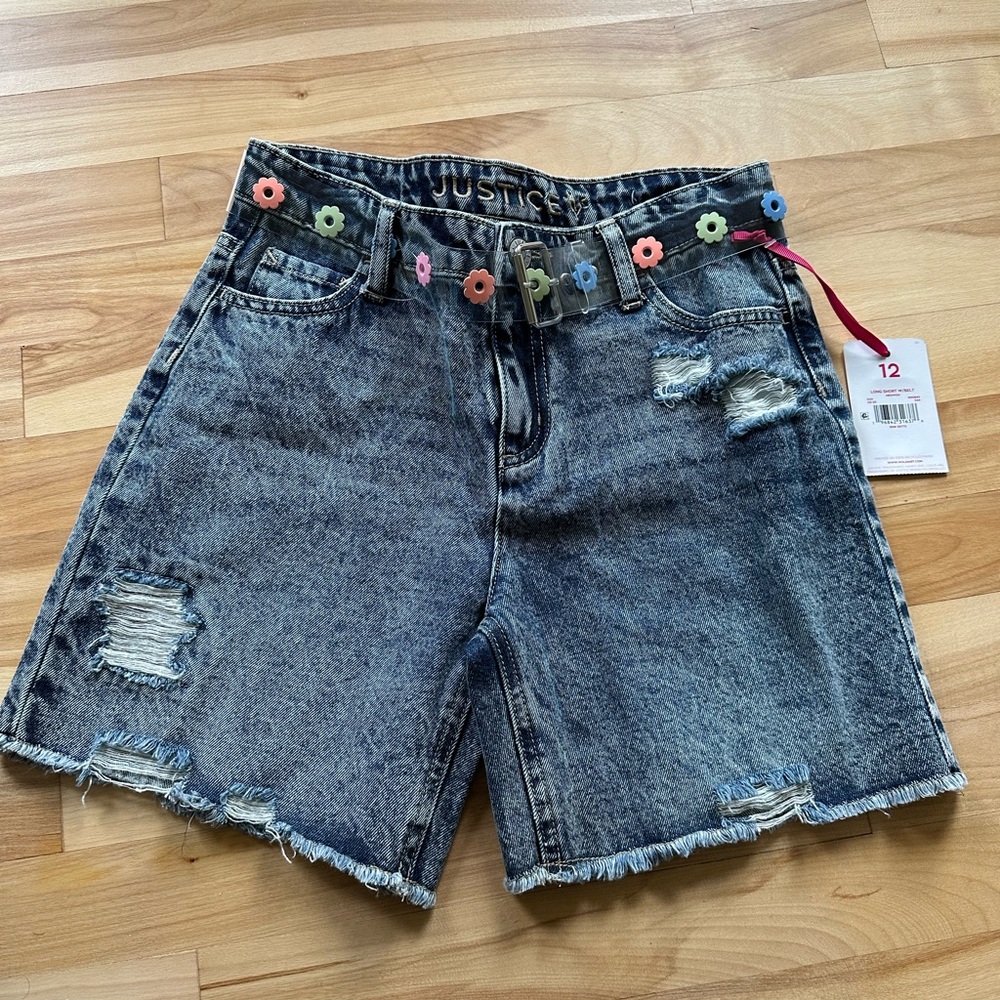 Justice Denim Shorts with Floral Belt